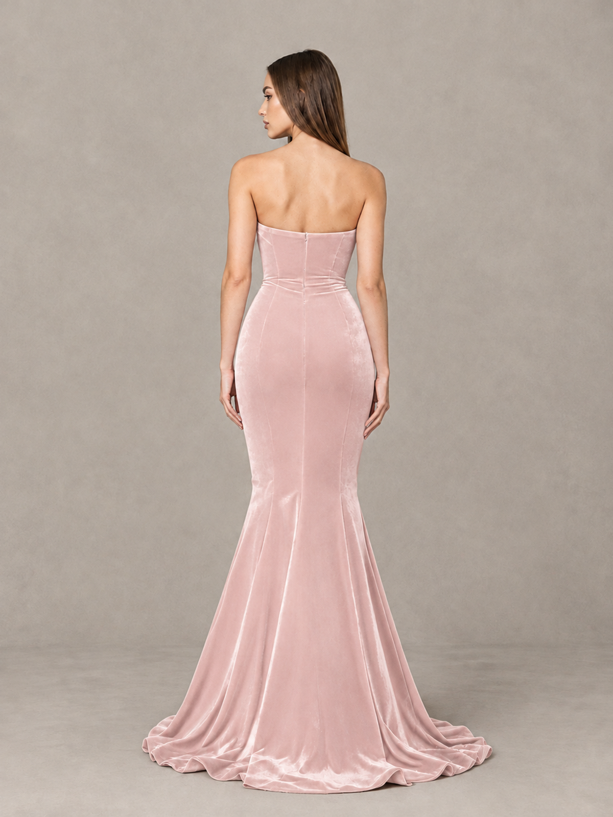 BOLODOO Blush Pink Strapless Sweetheart Velvet-Look Mermaid Evening Dress - Blush Pink - Blush Pink_2