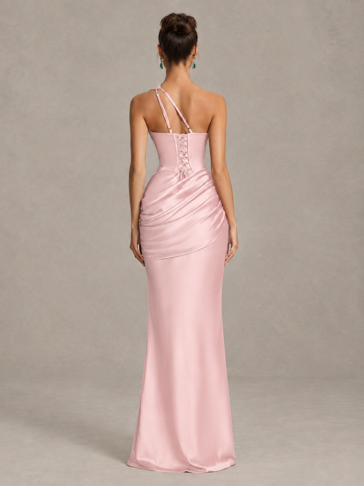BOLODOO Blush Pink One-Shoulder Cutout Satin Mermaid Prom Dress - Blush Pink - Blush Pink_2