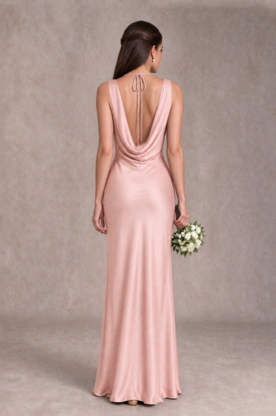 BOLODOO Blush Pink Cowl Neck Open Back Satin Bridesmaid Dress - Blush Pink - Blush Pink_2