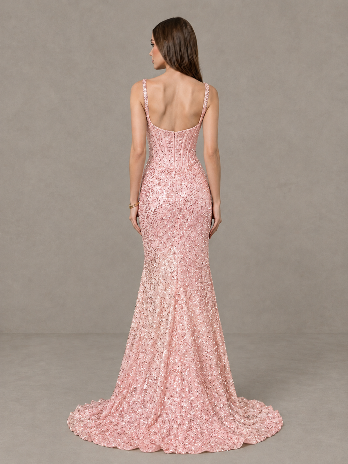 BOLODOO Blush Pink Sequin Corset Evening Gown with High Slit - Blush Pink - Blush Pink_2