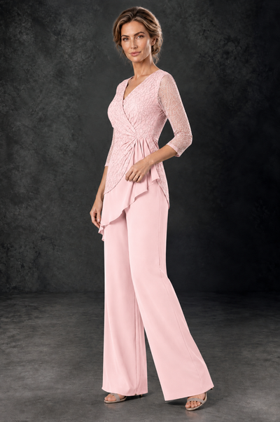 BOLODOO Blush Pink Sequin Lace 3/4 Sleeve Chiffon Mother of the Bride Pant Suit - Blush Pink - Blush_Pink_2