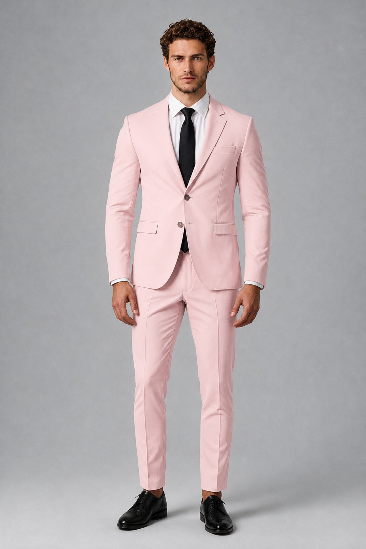 Bolodoo Men's Blush Pink Two-Piece Suit with Notch-Lapel Jacket & Trousers - Blush Pink - Blush_Pink_2