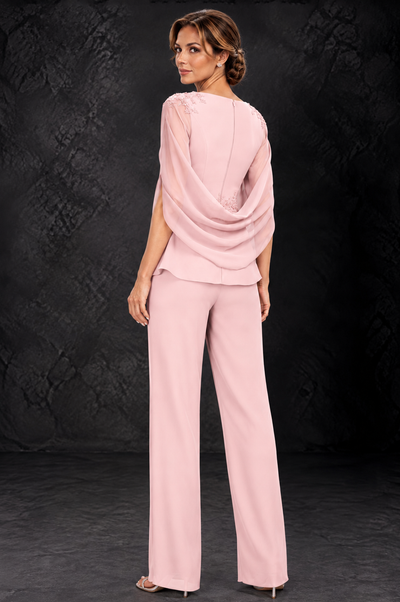 BOLODOO Blush Pink Embellished Cape Sleeve Mother of the Bride Pantsuit - Blush Pink - Blush_Pink_2