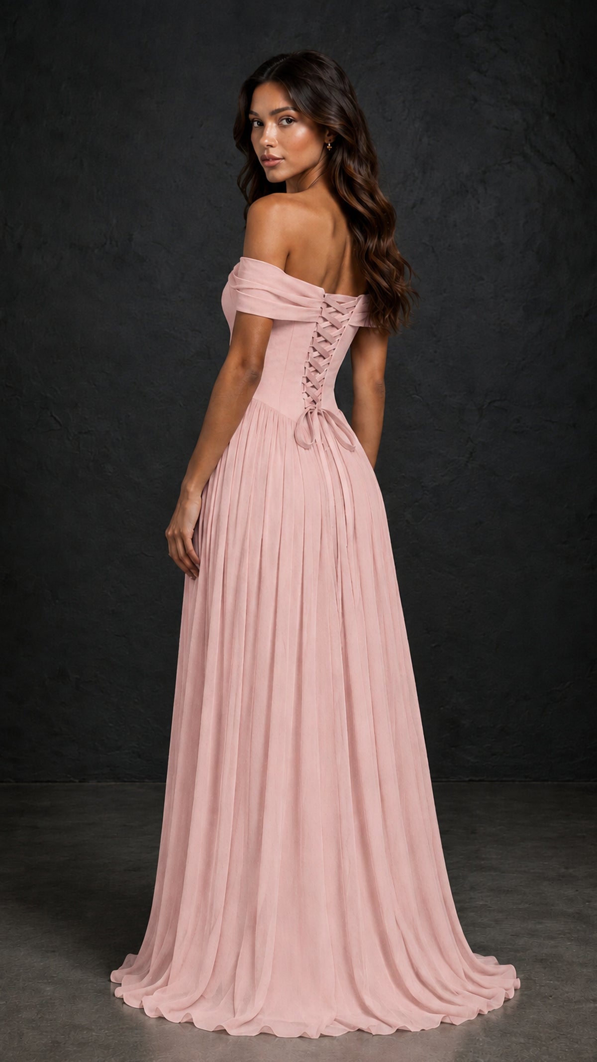 BOLODOO Blush Pink Off-Shoulder Sweetheart Corset Pleated Chiffon Maxi Dress - Blush Pink