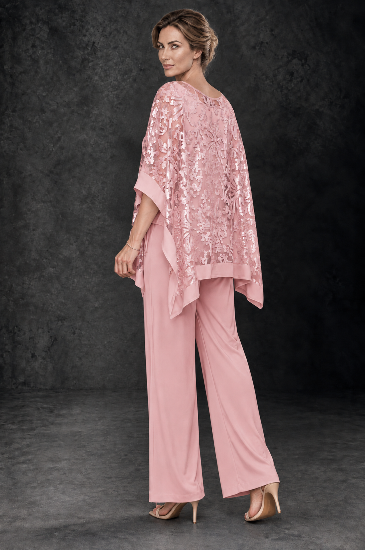 BOLODOO Blush Pink Floral Cape Mother of the Bride Pant Suit - Blush Pink - Blush_Pink_2
