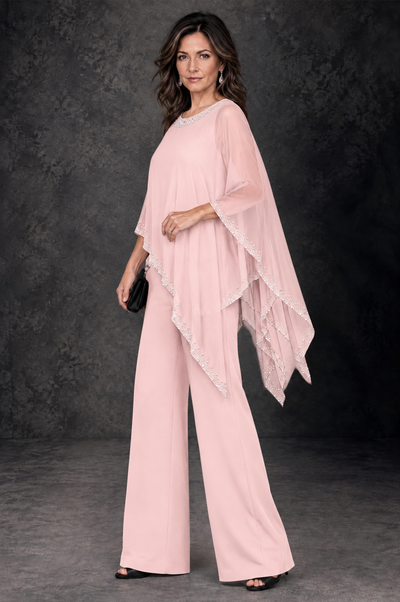BOLODOO Blush Pink Embellished Cape Mother of the Bride Pantsuit - Blush Pink - Blush_Pink_2