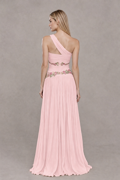 BOLODOO Blush Pink One-Shoulder Floral Applique A-Line Evening Dress - Blush Pink - Blush Pink_2