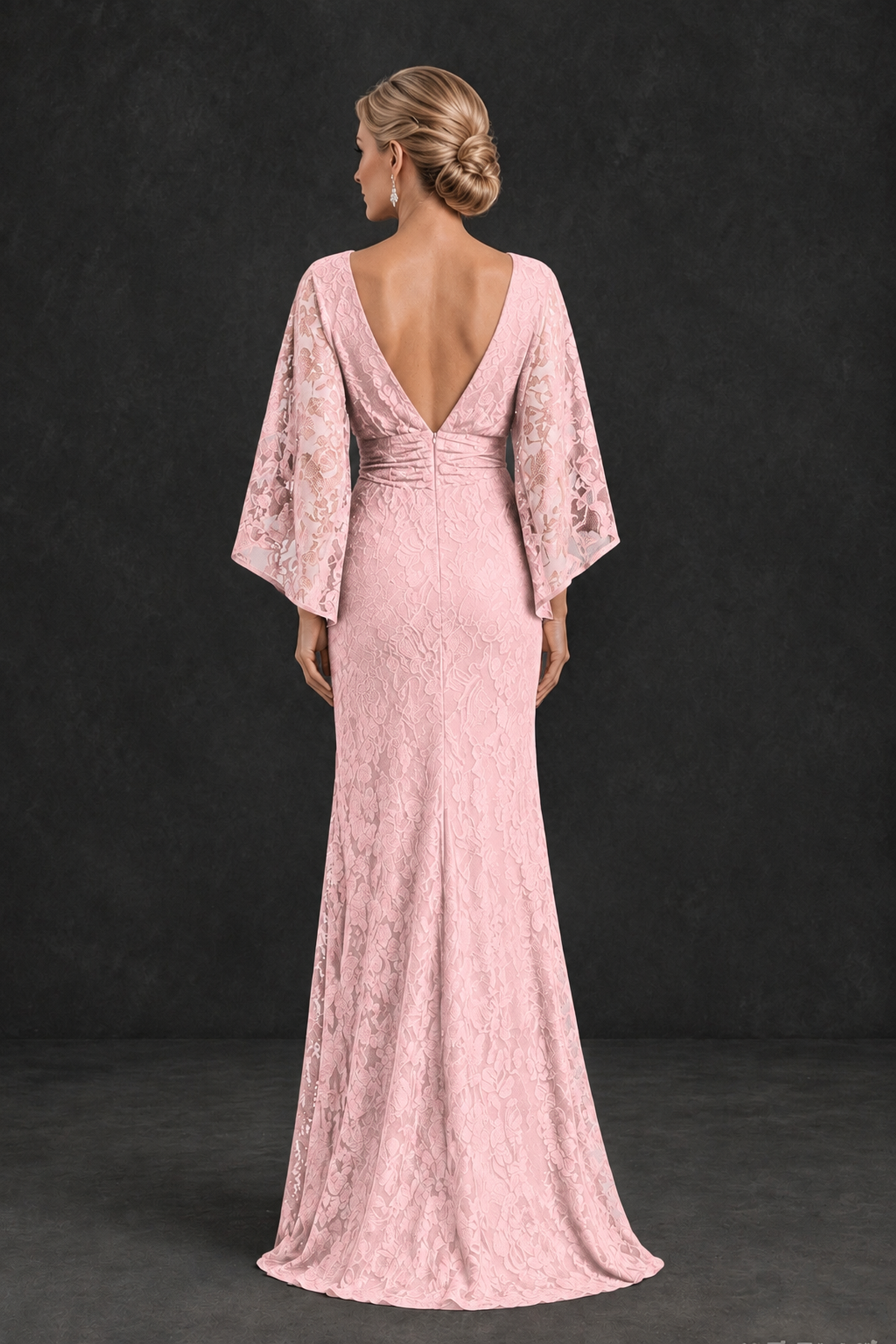 BOLODOO Blush Pink Lace Flutter Sleeve Mother of the Bride Dress - Blush Pink - Blush Pink_2
