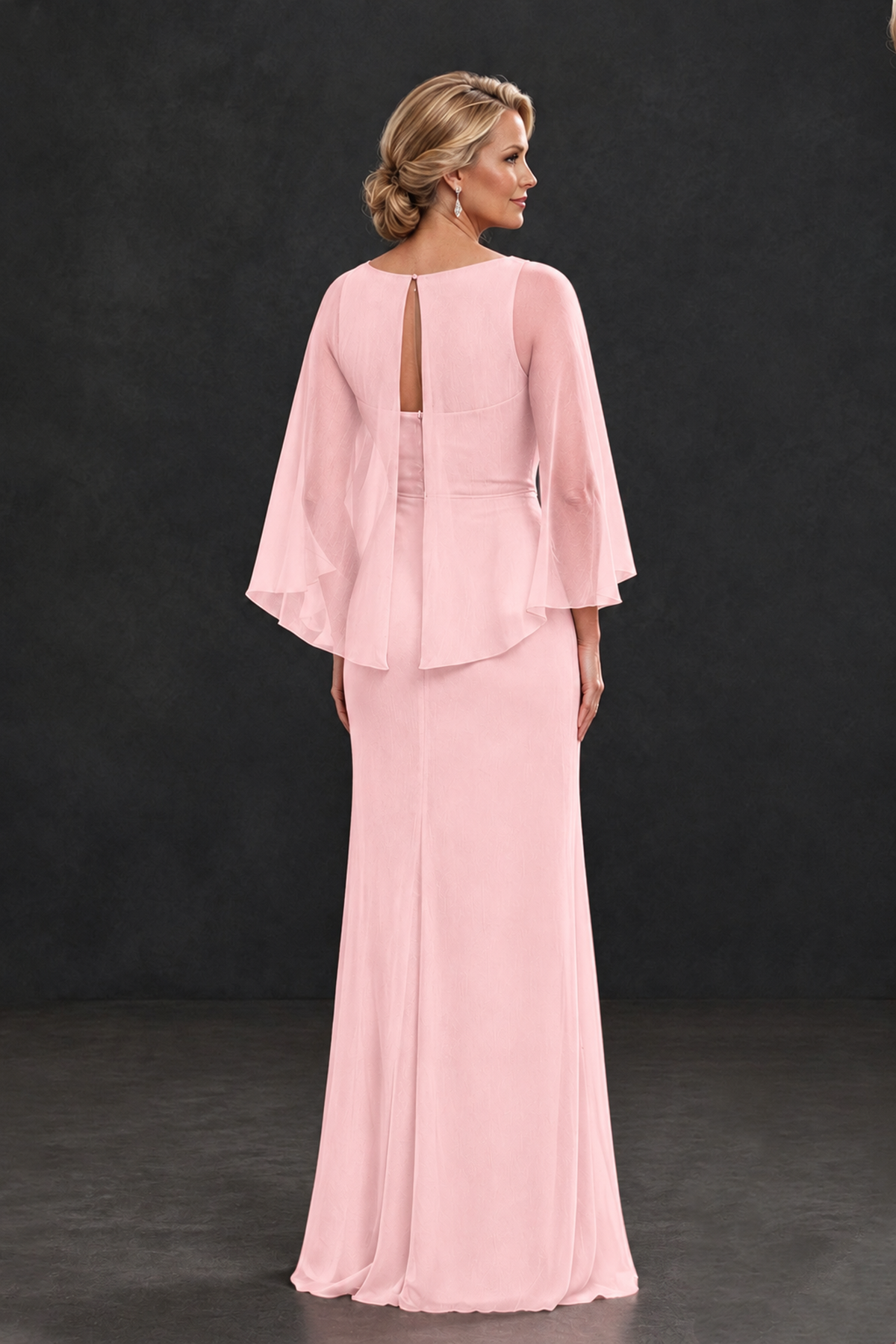 BOLODOO Blush Pink Cape Sleeve Mother of the Bride Dress with Ruched Waist - Blush Pink - Blush Pink_2