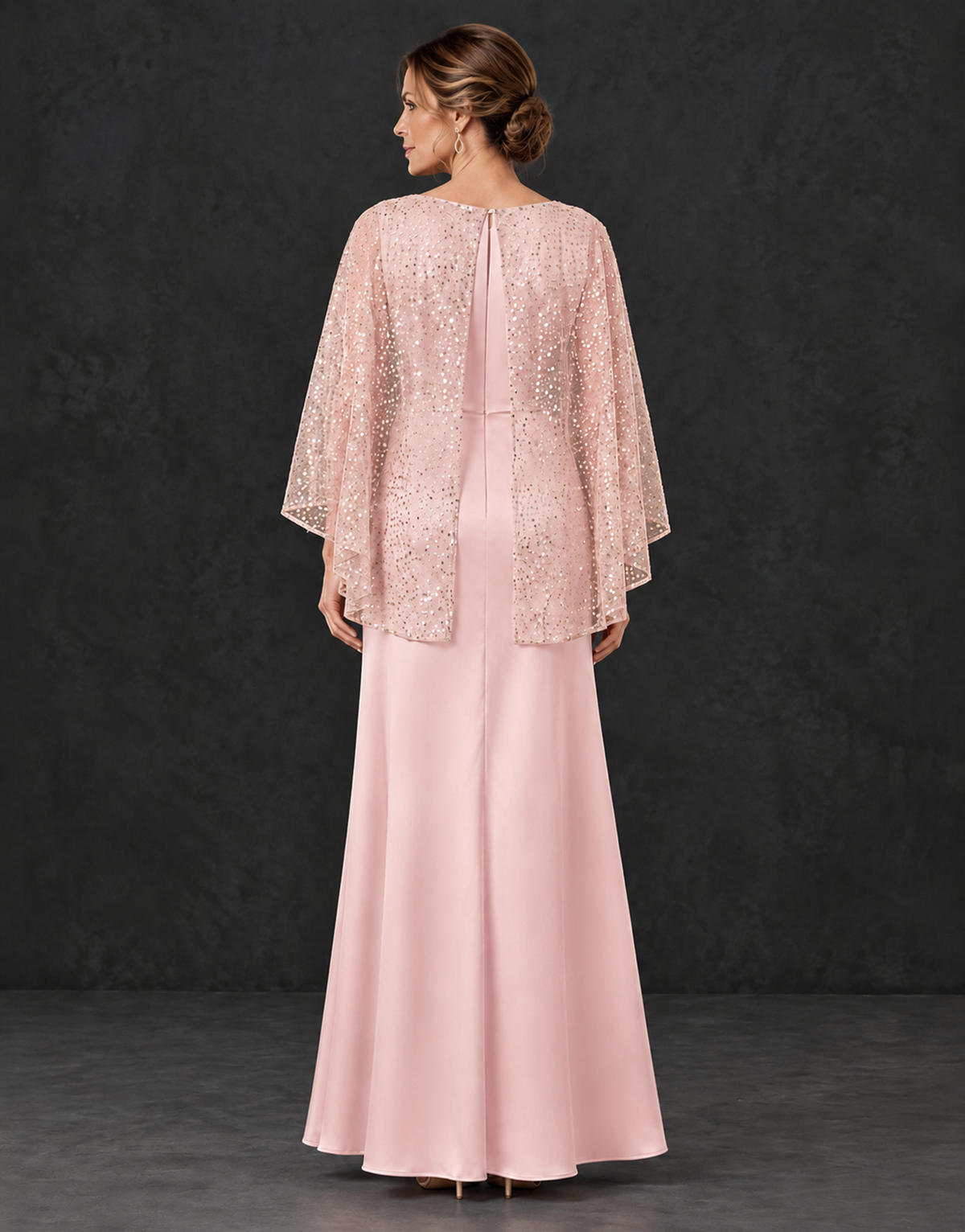 BOLODOO Blush Pink Sparkle Cape Sleeve Mother of the Bride Dress - Blush Pink - Blush_Pink_2