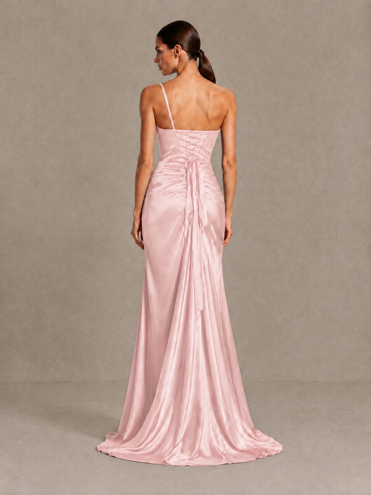 BOLODOO Blush Pink One Shoulder Satin Evening Gown with High Slit and Sweep Train - Blush Pink - Blush Pink_2