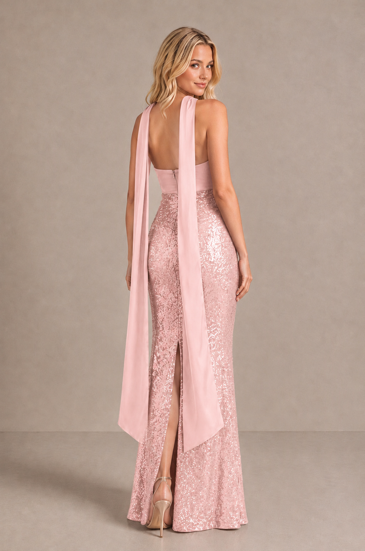 BOLODOO Blush Pink Strapless Sweetheart Evening Dress with Scarf - Blush Pink - Blush_Pink_2