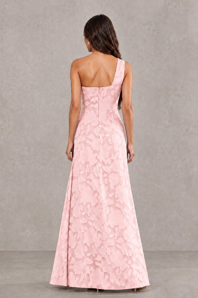 BOLODOO Blush Pink One-Shoulder Floral Textured Maxi Dress with High Slit - Blush Pink - Blush Pink_2