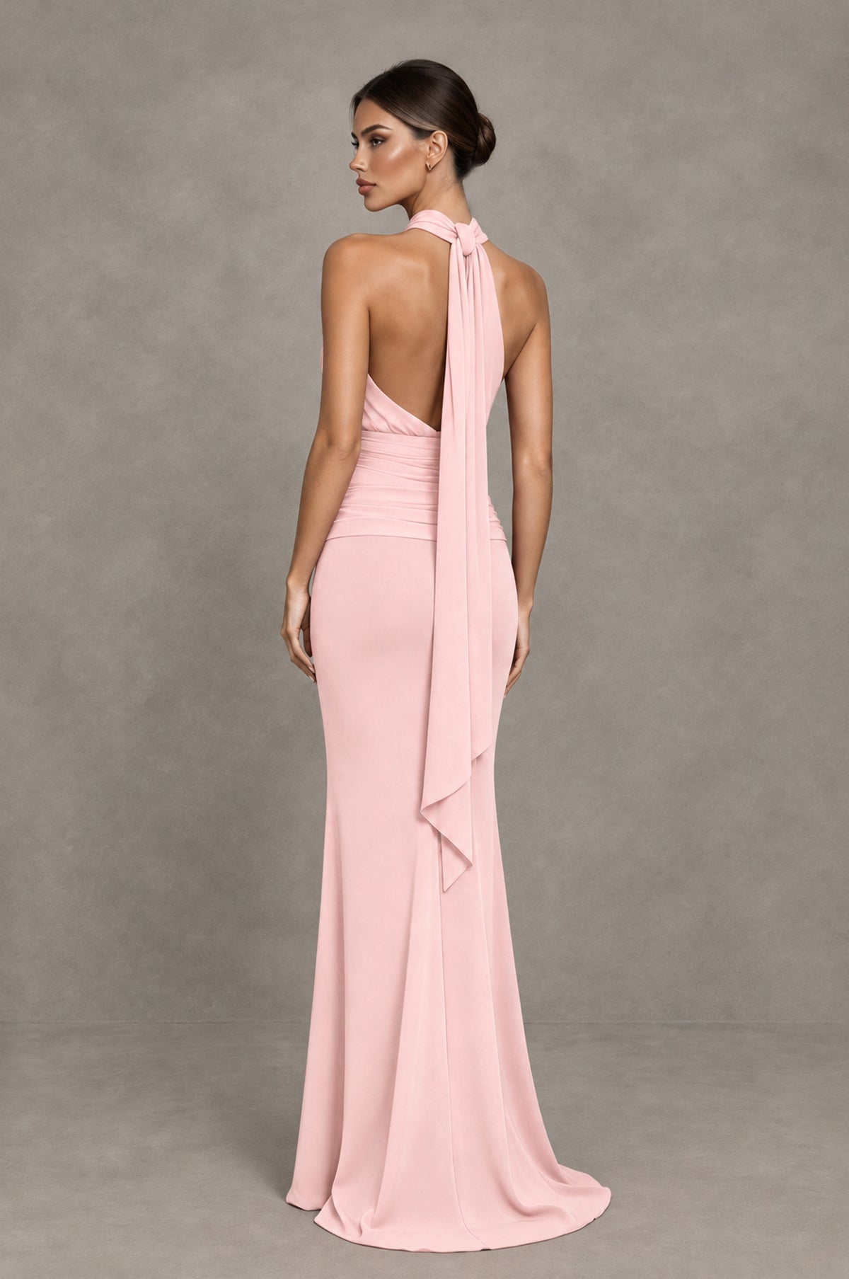BOLODOO Blush Pink Chiffon Halter Maxi Formal Wedding Guest Dress - Blush Pink - Blush Pink_2