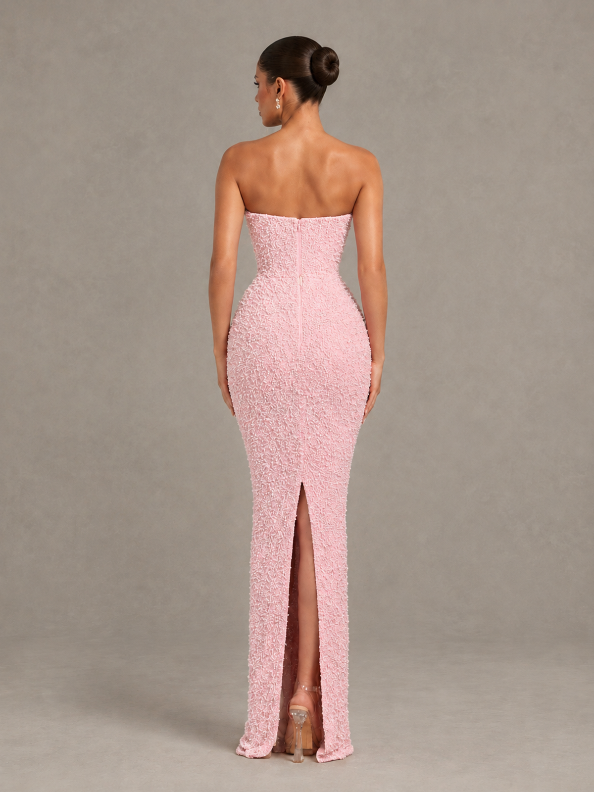BOLODOO Blush Pink Strapless Sequin Evening Gown with Floral Neckline - Blush Pink - Blush Pink_2