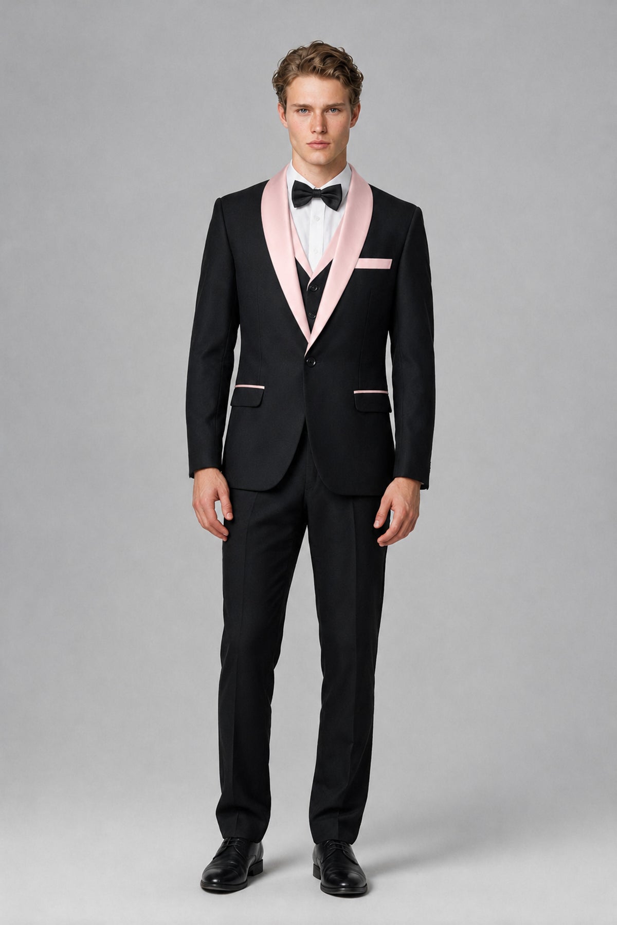 Bolodoo Men's Blush Pink 3-Piece Shawl Lapel Tuxedo Suit - Blush Pink - Blush Pink_2