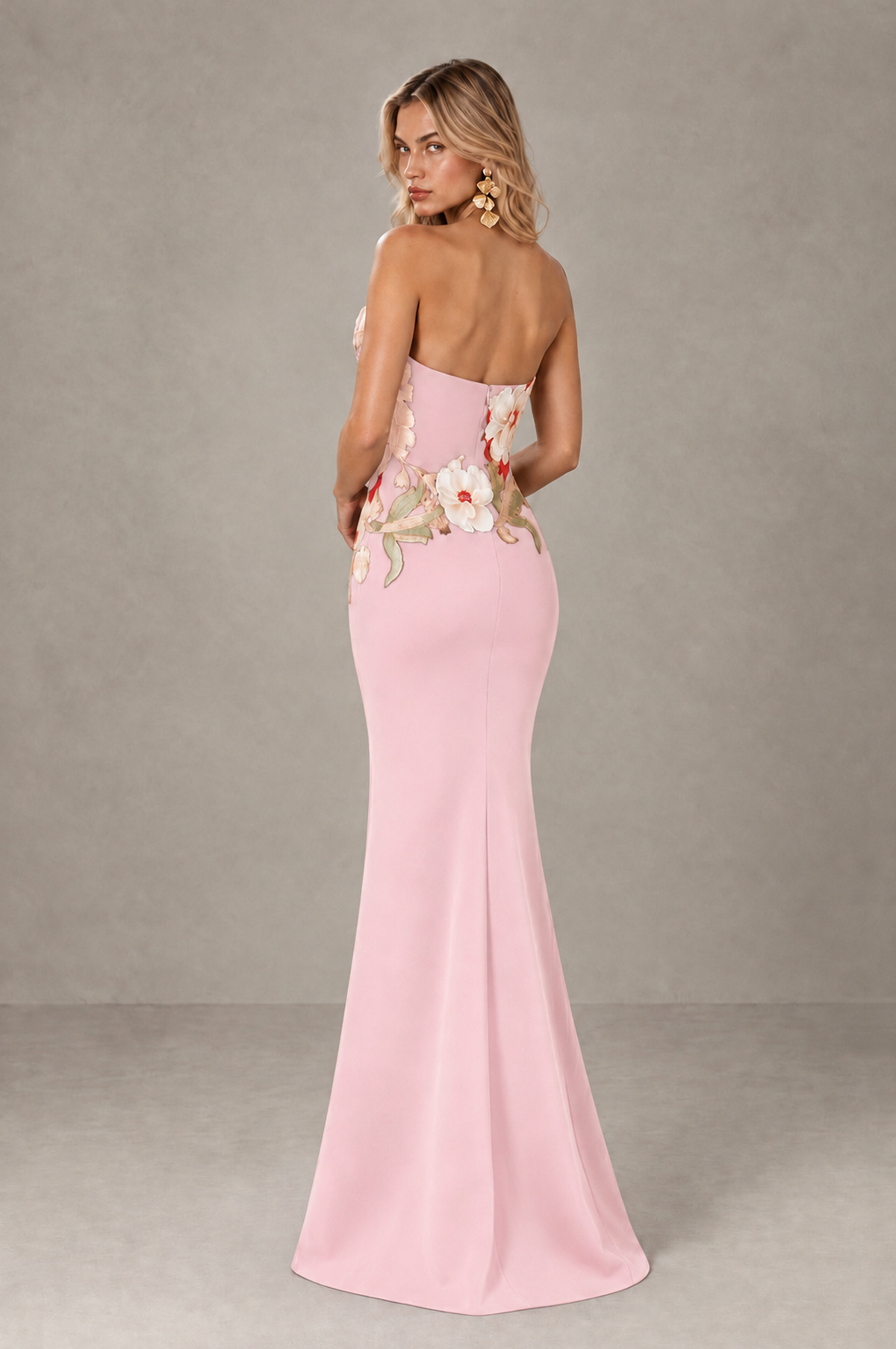 BOLODOO Blush Pink Strapless Floral Mermaid Evening Dress with Slit - Blush Pink - Blush_Pink_2