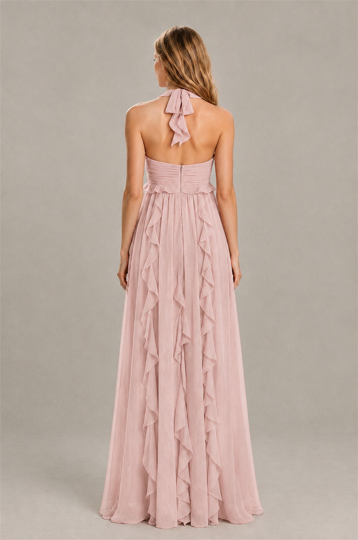 BOLODOO Blush Pink Halter Ruffle A-Line Floor-Length Evening Dress - Blush Pink - Blush_Pink_2