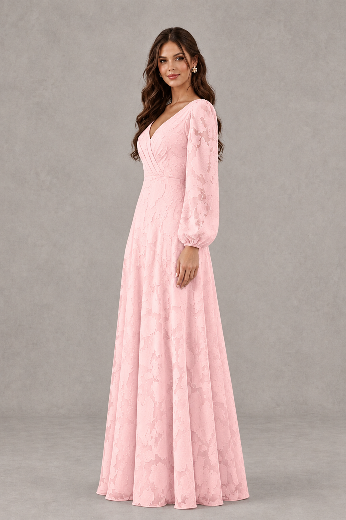 BOLODOO Blush Pink Long Sleeve V-Neck A-Line Mother of the Bride Dress - Blush Pink - Blush Pink_3