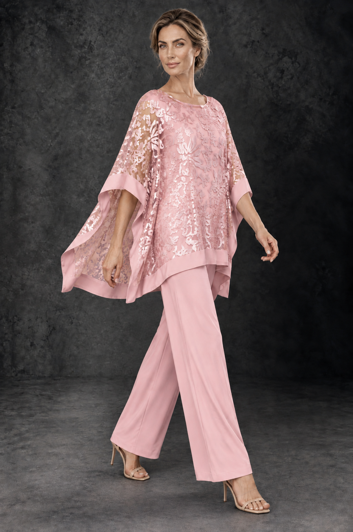 BOLODOO Blush Pink Floral Cape Mother of the Bride Pant Suit - Blush Pink - Blush_Pink_3