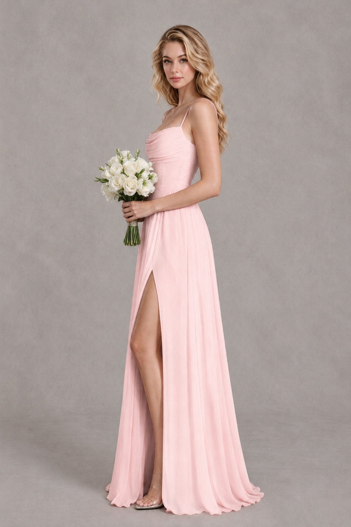 BOLODOO Blush Pink Spaghetti Strap A-Line Bridesmaid Dress with Slit - Blush Pink - Blush Pink_3