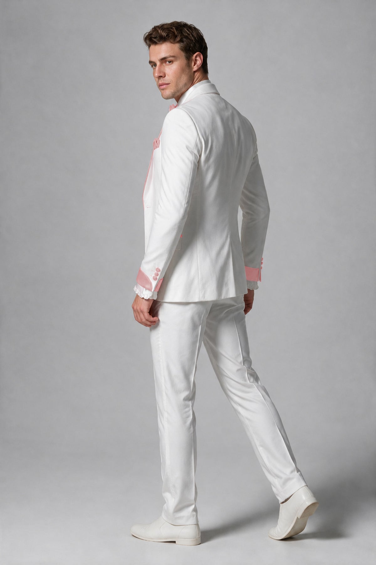 Bolodoo Men's White and Blush Pink Three-Piece Wedding Tuxedo Suit - Blush Pink - Blush Pink_3