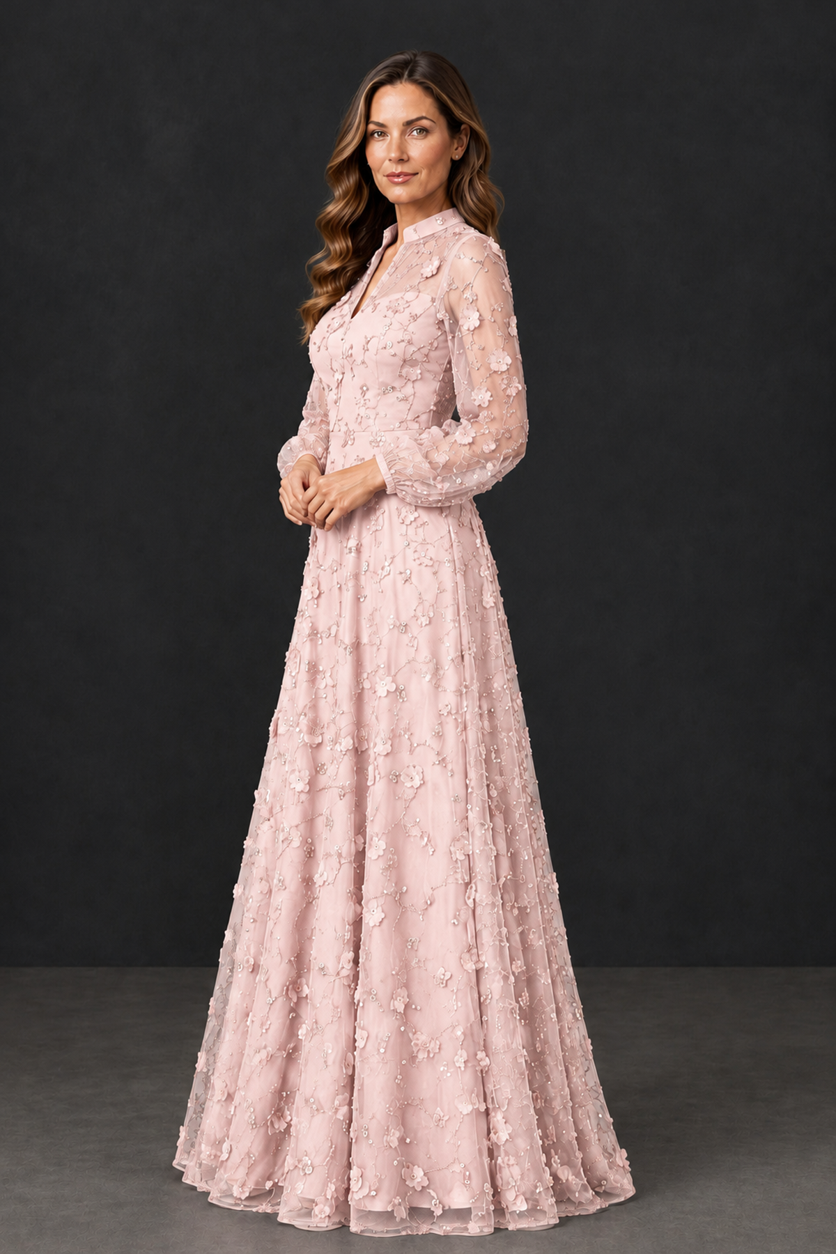 BOLODOO Blush Pink Long Sleeve Floral Mother of the Bride Dress - Blush Pink - Blush_Pink_3