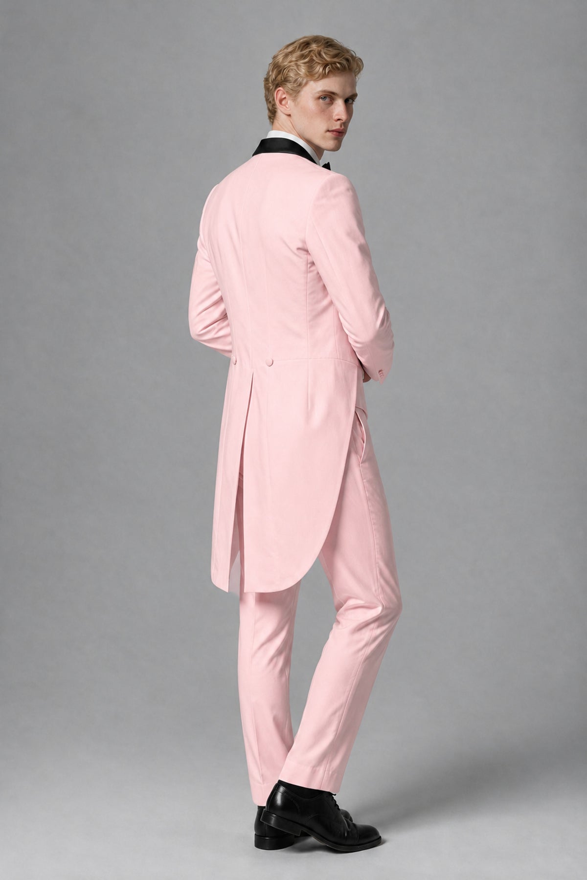 Bolodoo Men's Blush Pink 3-Piece Tailcoat Tuxedo Suit with Vest & Trousers - Blush Pink - Blush Pink_3