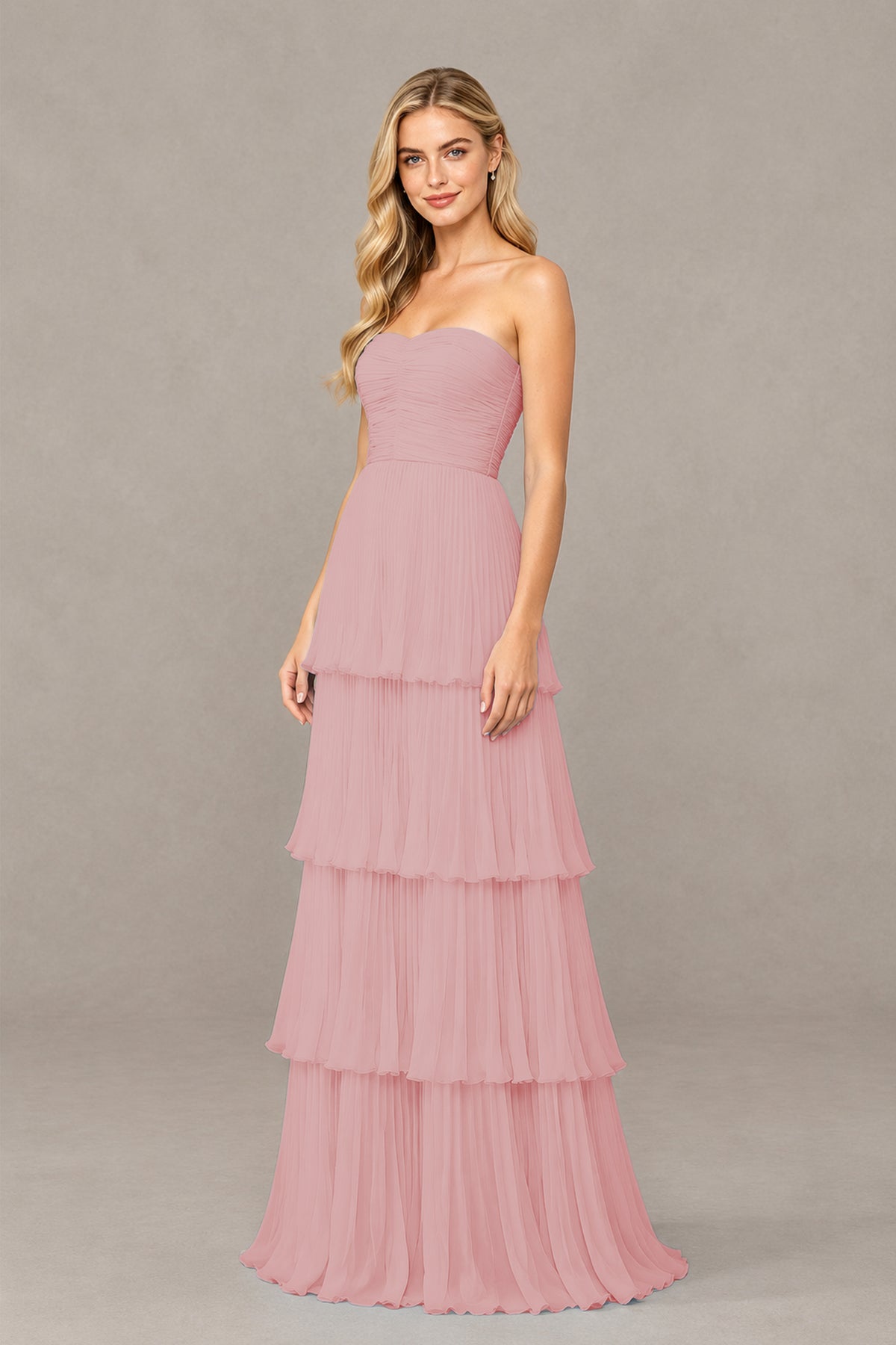 BOLODOO Blush Pink Strapless Tiered Chiffon Maxi Dress - Blush Pink