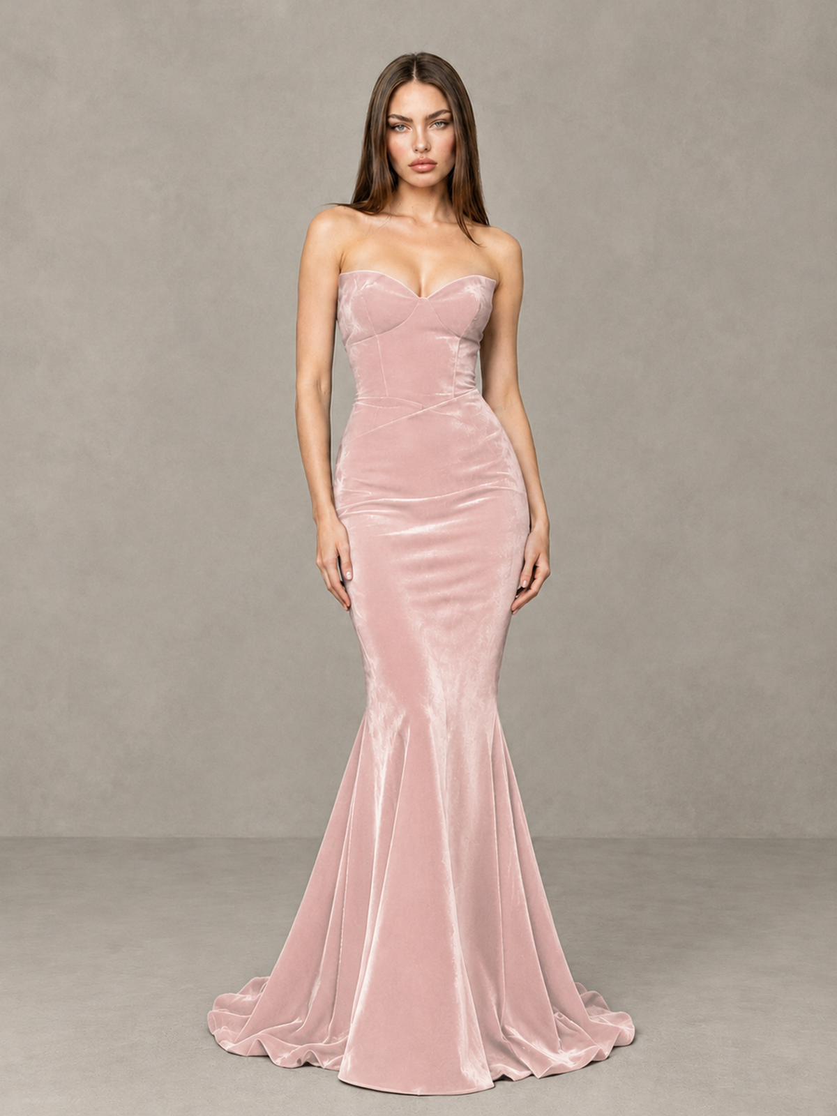 BOLODOO Blush Pink Strapless Sweetheart Velvet-Look Mermaid Evening Dress - Blush Pink - Blush Pink_3