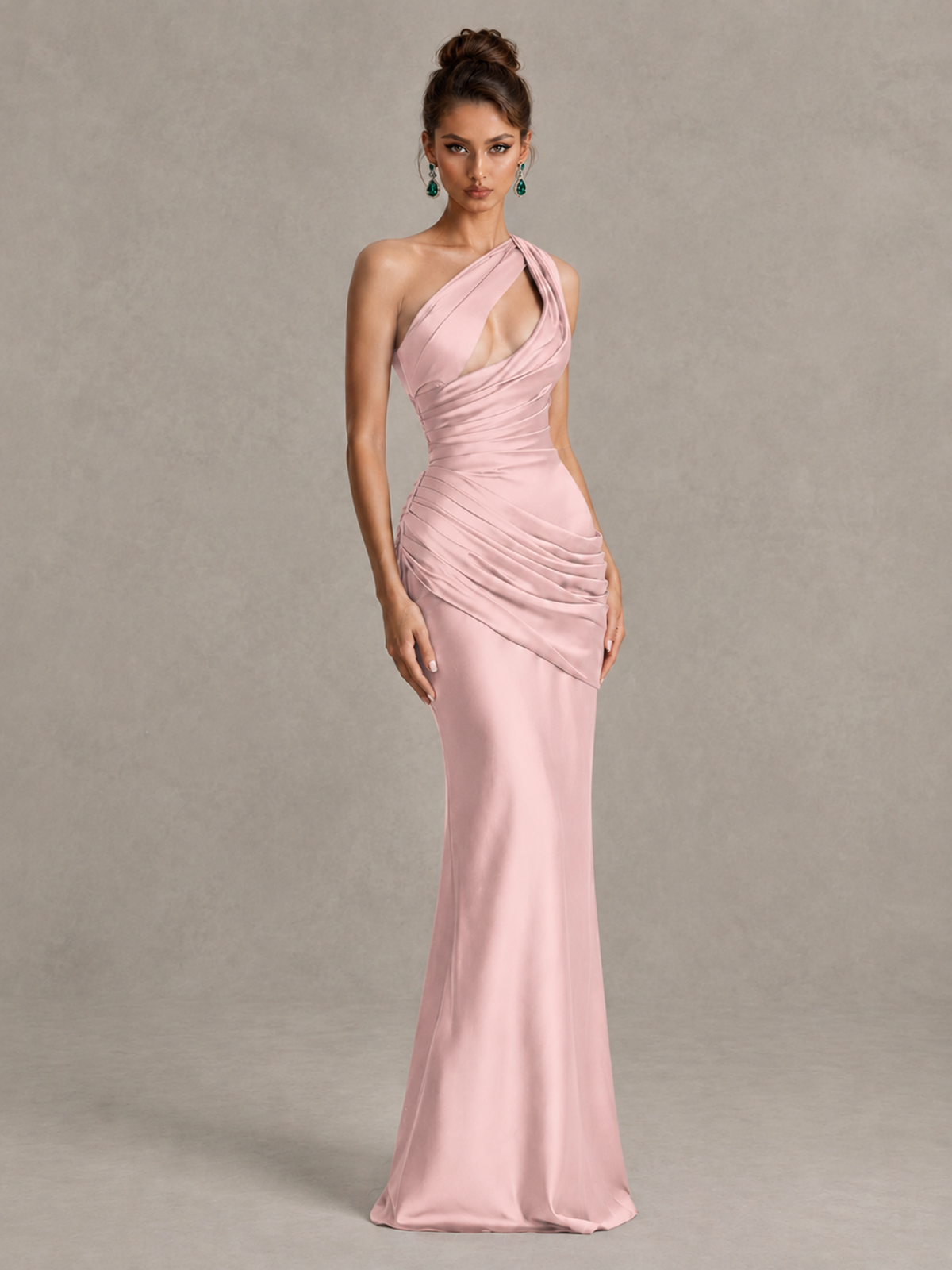 BOLODOO Blush Pink One-Shoulder Cutout Satin Mermaid Prom Dress - Blush Pink - Blush Pink_3