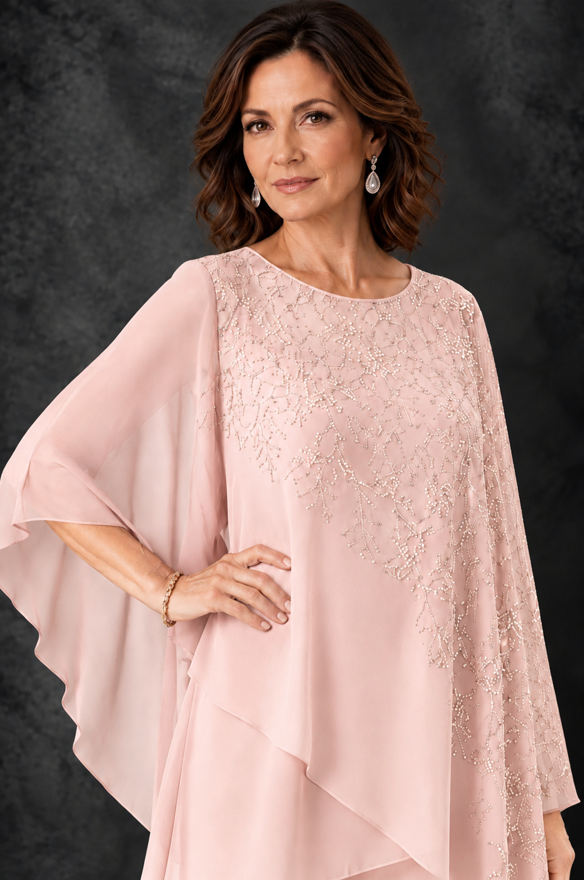 BOLODOO Blush Pink Embellished Cape Pant Suit for Mother of the Bride - Blush Pink - Blush_Pink_3