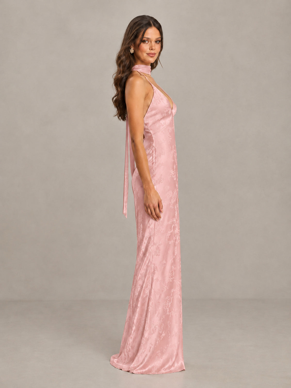 BOLODOO Blush Pink Floral Satin Open-Back Bridesmaid Dress - Blush Pink - Blush Pink_3