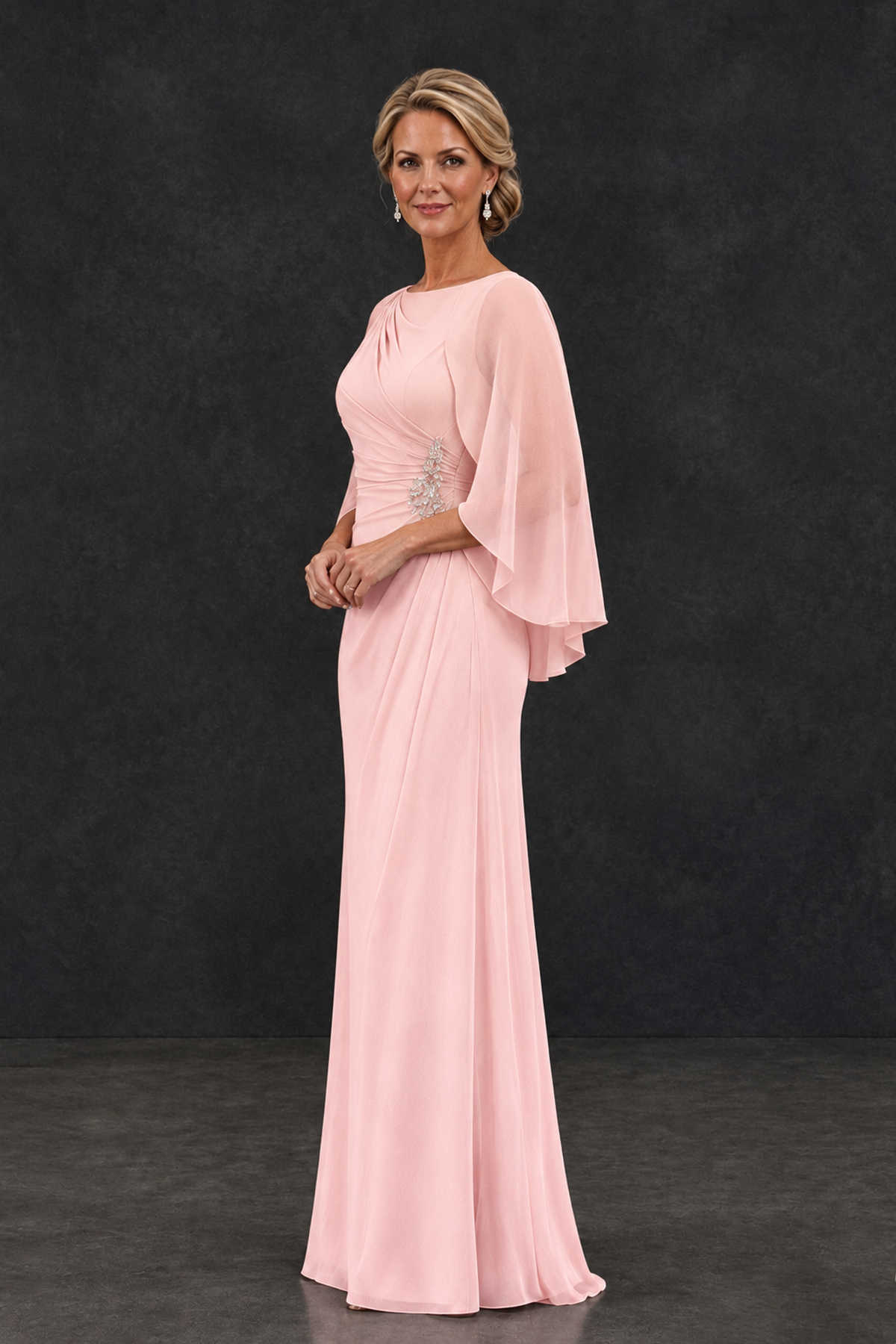 BOLODOO Blush Pink Cape Sleeve Mother of the Bride Dress with Ruched Waist - Blush Pink - Blush Pink_3