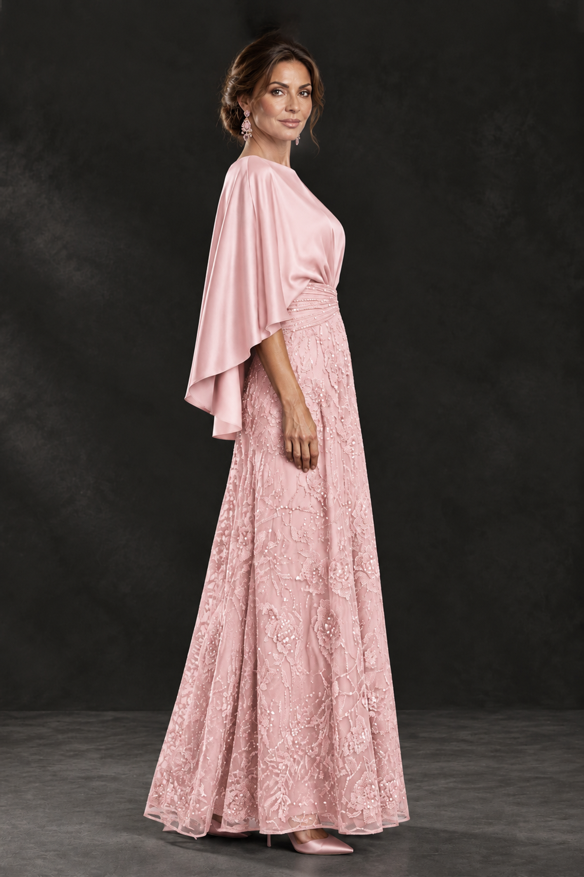 BOLODOO Blush Pink Cape Sleeve Floral Mother of the Bride Dress - Blush Pink - Blush Pink_3