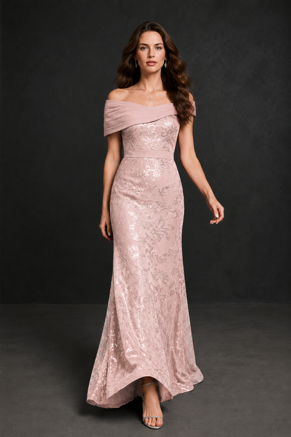 BOLODOO Blush Pink Off-Shoulder Sequin Lace Mermaid Evening Gown | Mother of the Bride Formal Dress - Blush Pink