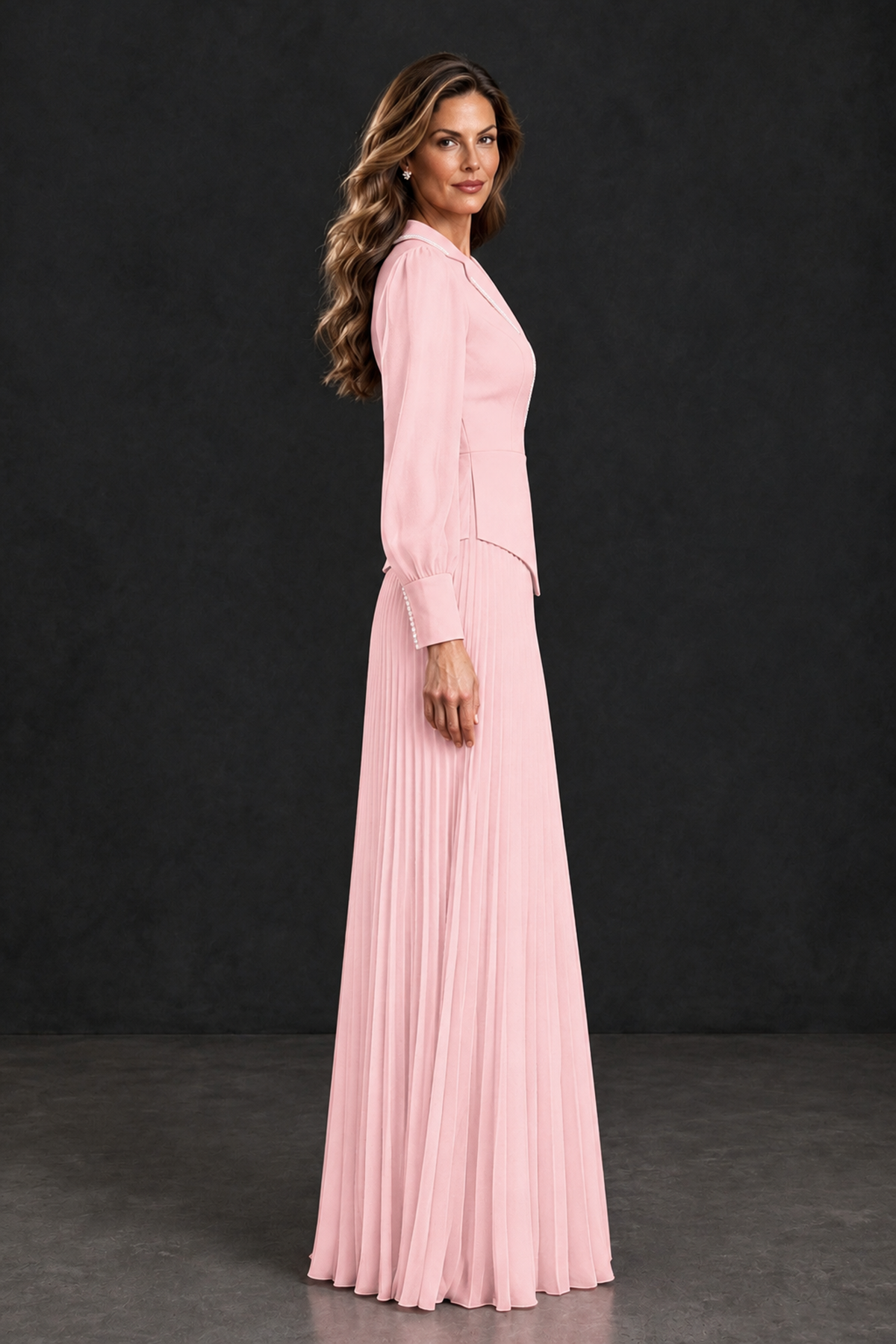 BOLODOO Blush Pink Long Sleeve Pleated Mother of the Bride Dress - Blush Pink - Blush Pink_3