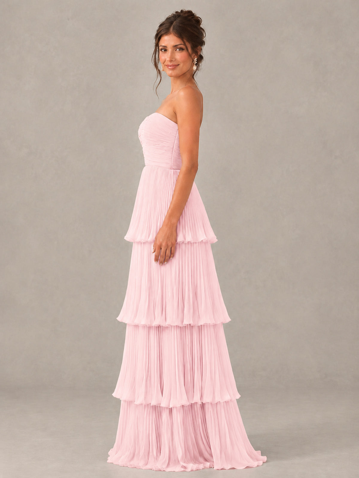 BOLODOO Blush Pink Strapless Tiered Pleated Bridesmaid Dress - Blush Pink - Blush Pink_3