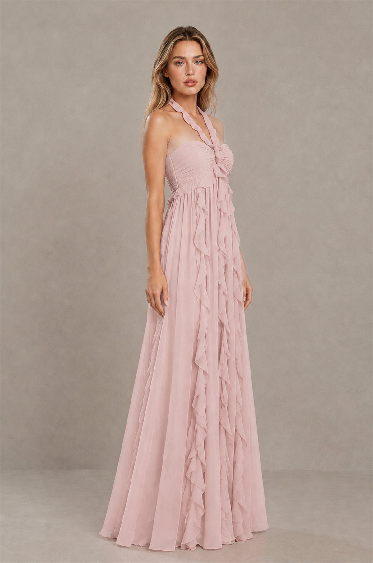 BOLODOO Blush Pink Halter Ruffle A-Line Floor-Length Evening Dress - Blush Pink - Blush_Pink_3