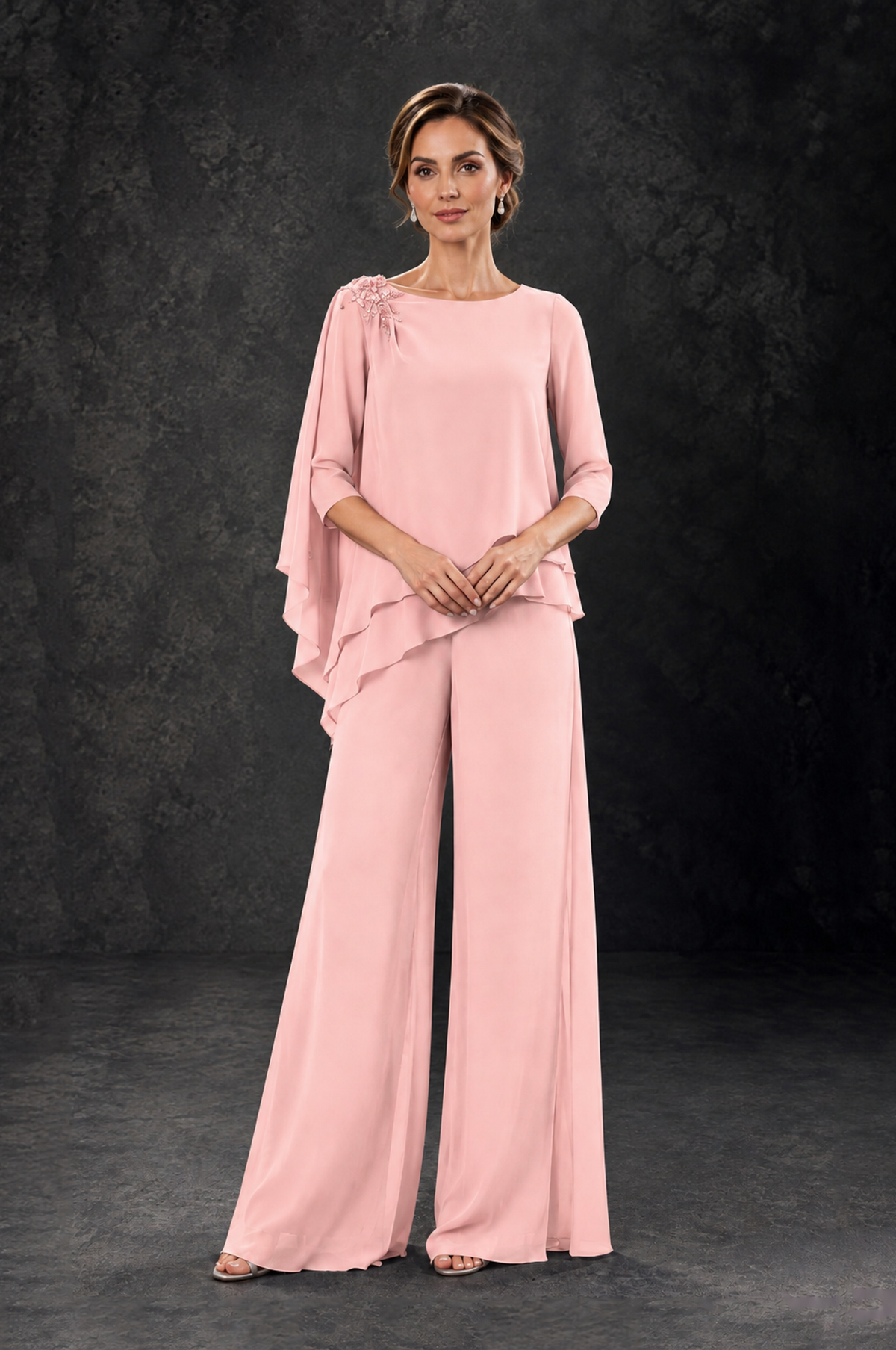 BOLODOO Blush Pink Layered Wide-Leg Mother of the Bride Pant Suit - Blush Pink - Blush Pink_3