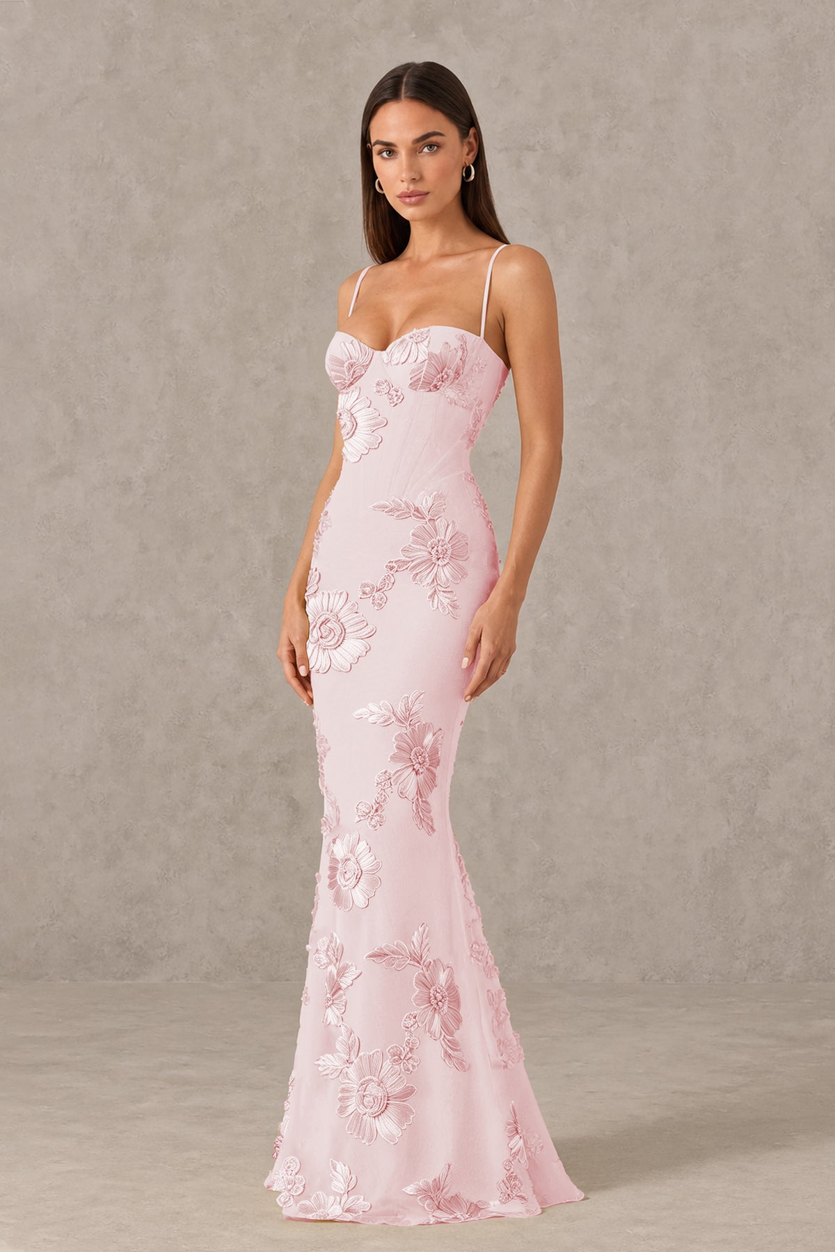 BOLODOO Blush Pink Floral Lace-Up Back Mermaid Maxi Dress - Blush Pink