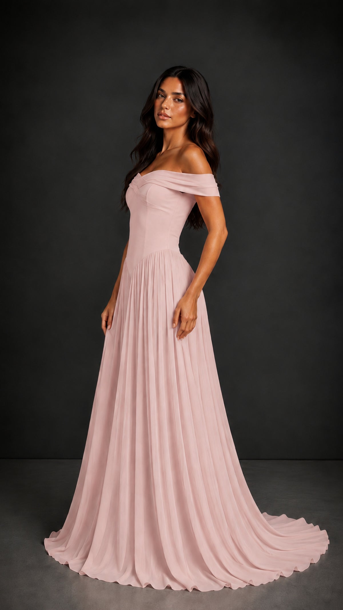 BOLODOO Blush Pink Off-Shoulder Sweetheart Corset Pleated Chiffon Maxi Dress - Blush Pink