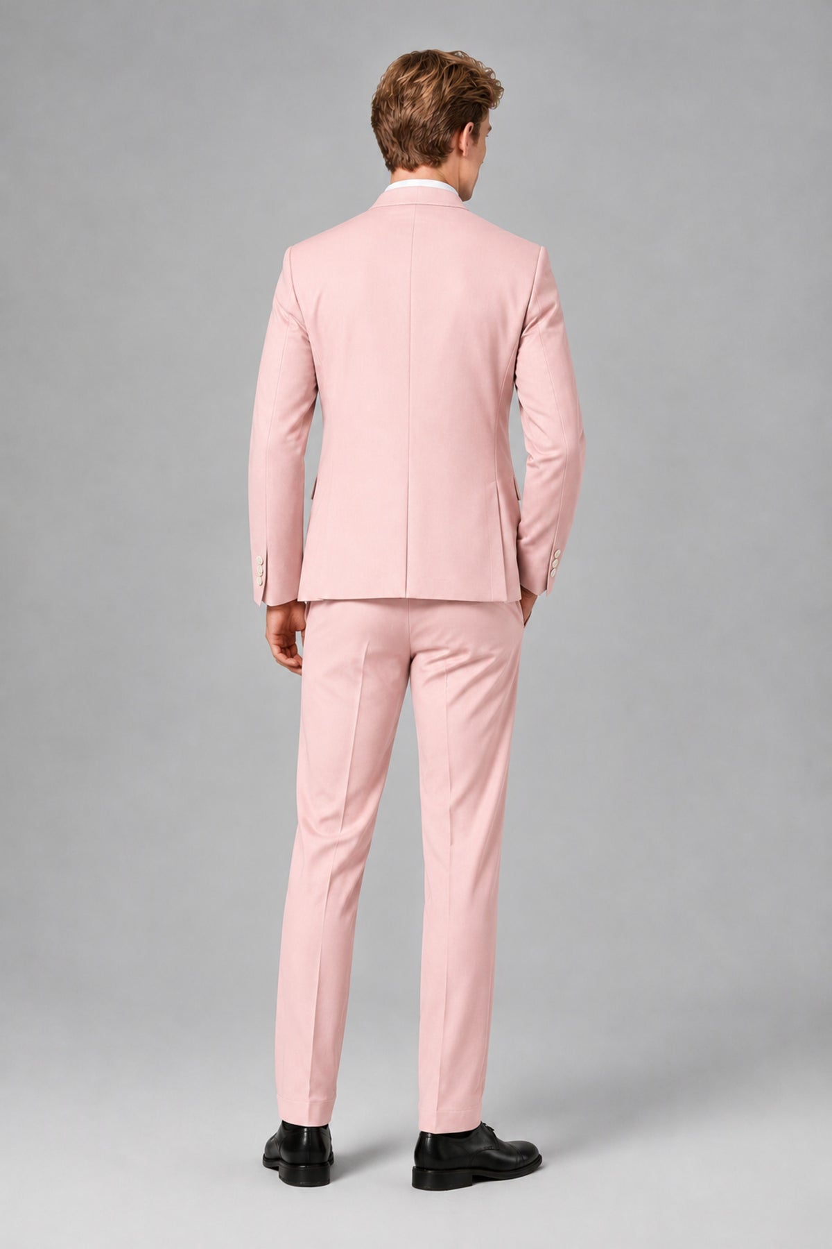 Bolodoo Men's Blush Pink Mandarin Collar 3-Piece Suit – Jacket, Vest & Trousers - Blush Pink - Blush Pink_3