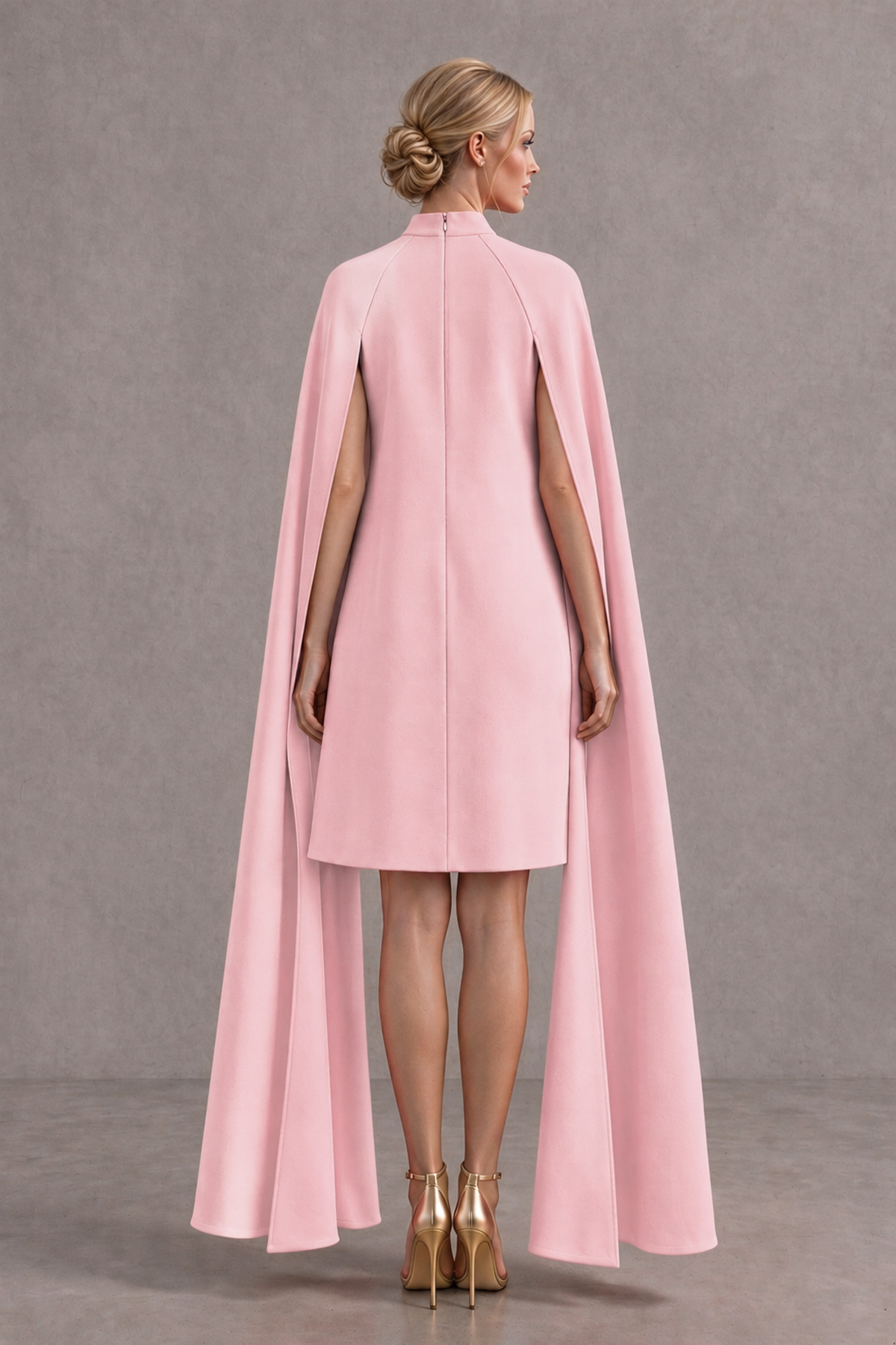 BOLODOO Blush Pink High Neck Floral Cape Mini Cocktail Dress - Blush Pink - Blush Pink_3