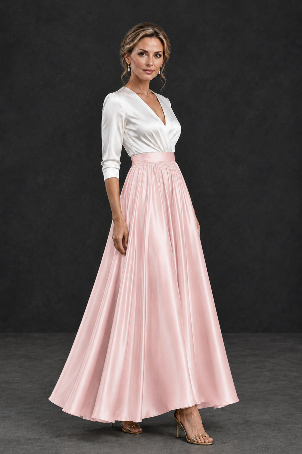 BOLODOO Blush Pink and White V-Neck A-Line Mother of the Bride Dress - Blush Pink - Blush Pink_3