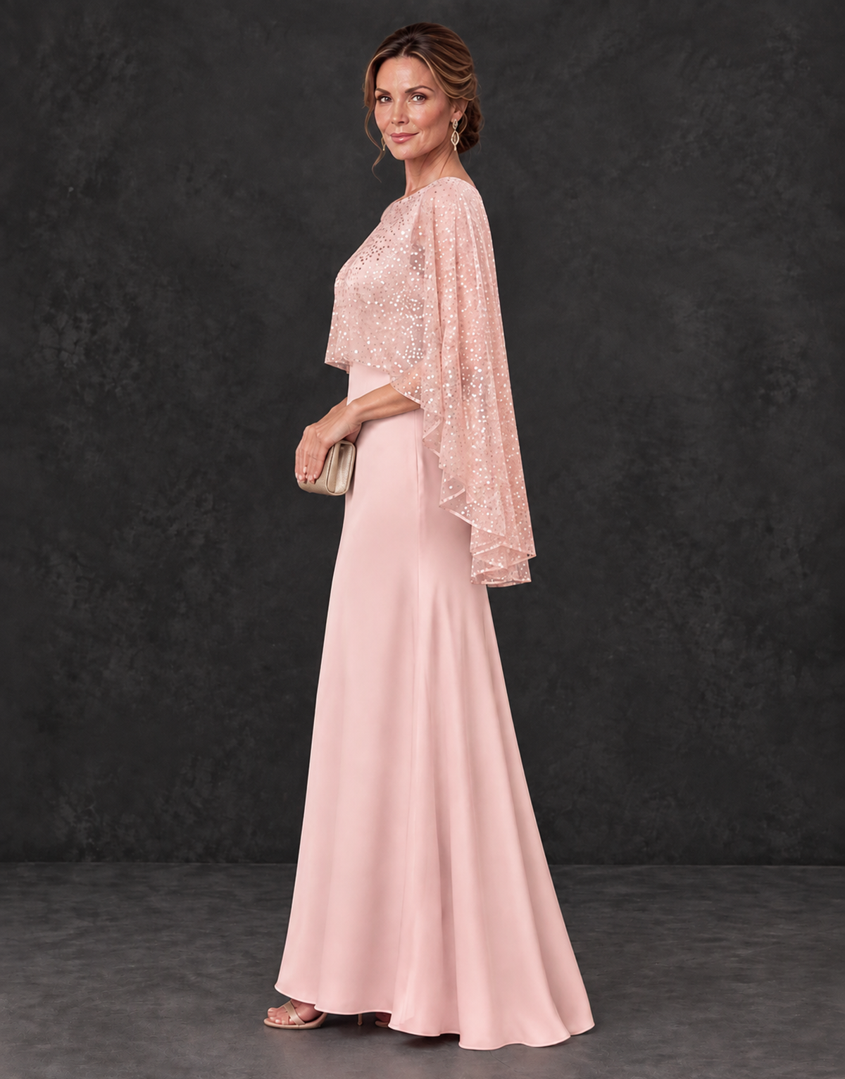 BOLODOO Blush Pink Sparkle Cape Sleeve Mother of the Bride Dress - Blush Pink - Blush_Pink_3