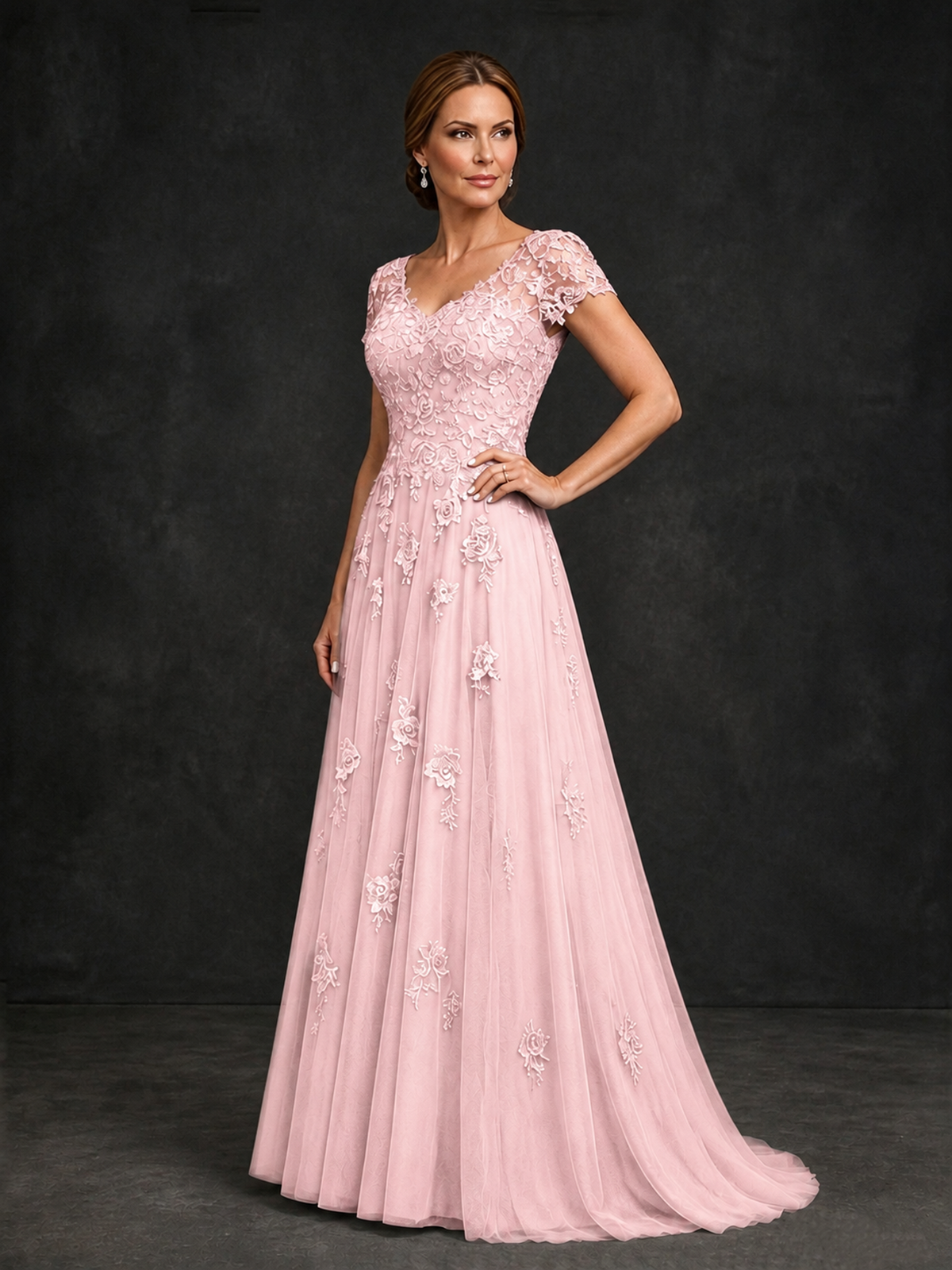 BOLODOO Blush Pink Cap Sleeve Lace Appliqué A-Line Formal Gown | Mother of the Bride Dress - Blush Pink - Blush Pink_3