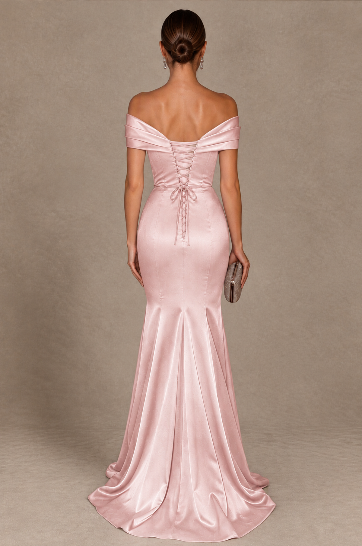 BOLODOO Blush Pink Off-the-Shoulder Ruched Satin Mermaid Evening Dress - Blush Pink - Blush_Pink_3