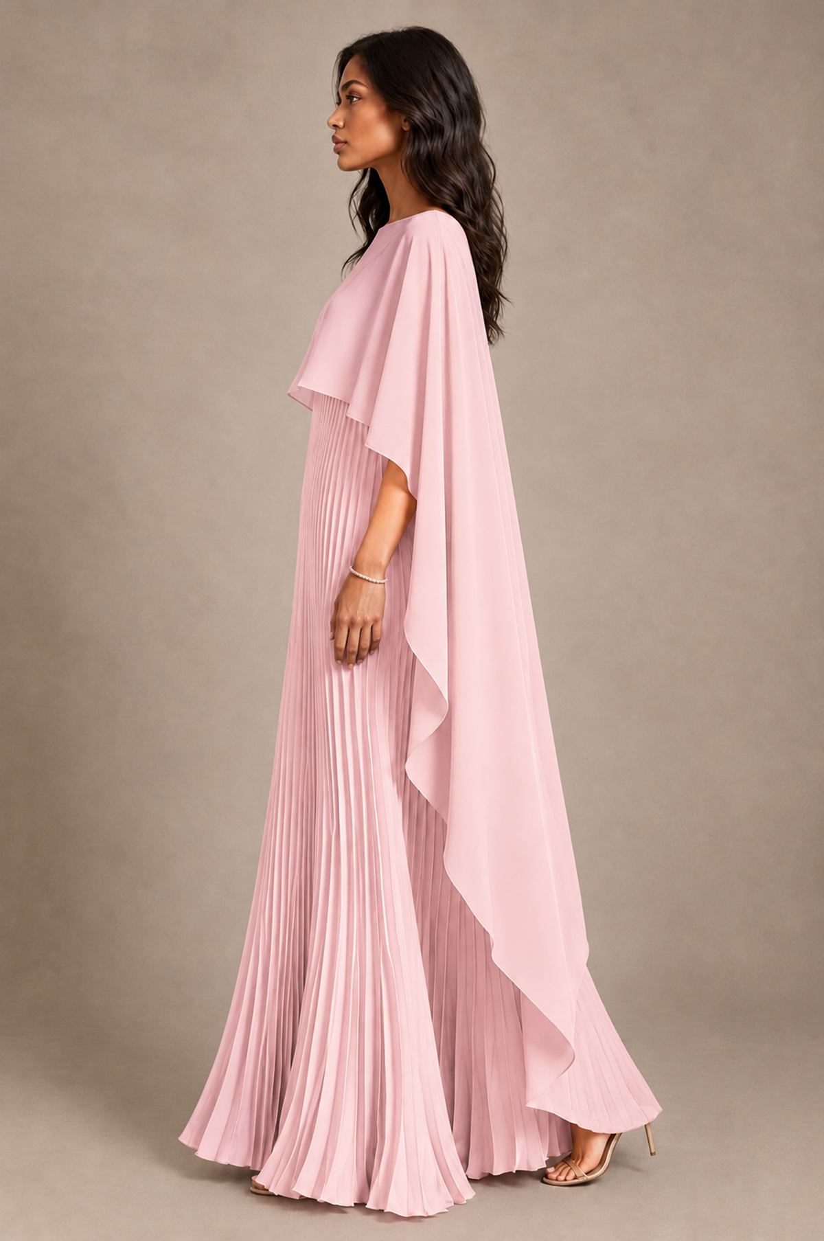 BOLODOO Blush Pink Pleated Cape A-Line Evening Dress - Blush Pink - Blush_Pink_3