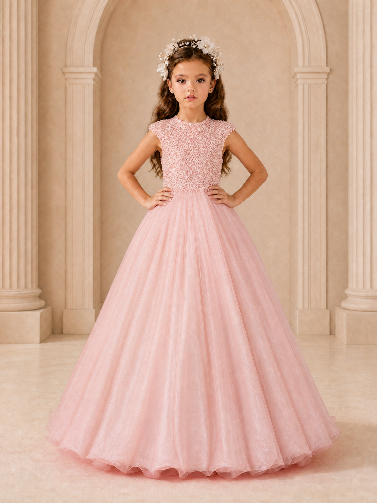 BOLODOO Blush Pink Sequin Tulle Flower Girl Dress with Cap Sleeves - Blush Pink - Blush Pink_3